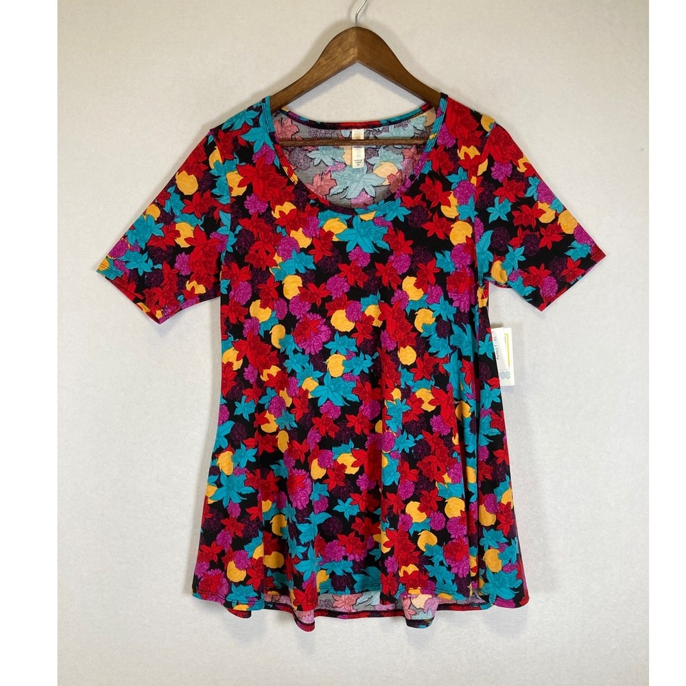 Floral Boho LuLaRoe Women XS Multicolor Perfect T Flare Short Sleeve Scoop Neck